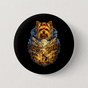 Chapa Redonda De 5 Cm Perro Yorkshire Terrier Naturaleza Aullando a la L