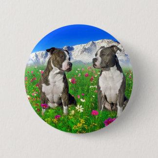 Chapa Redonda De 5 Cm Perros Brindle y azules de Staffordshire y del