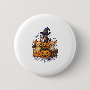 Chapa Redonda De 5 Cm Perros Chihuahua de Halloween Calabazas Sombrero d