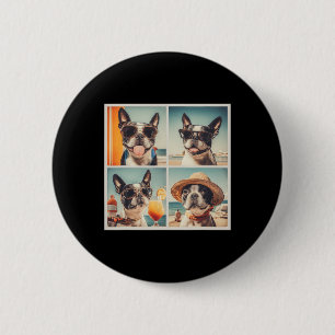 Chapa Redonda De 5 Cm Perros Cool Boston Terrier Sungles Vacaciones de V
