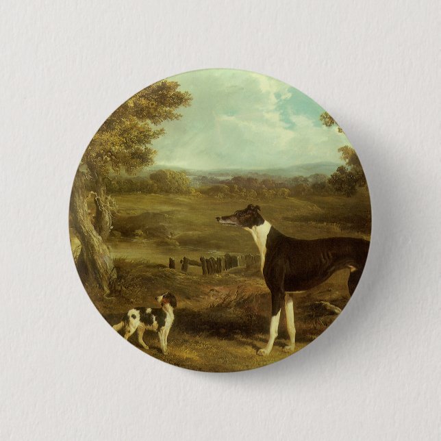 Chapa Redonda De 5 Cm Perros, Greyhound y Spaniel, Médica Fop by Herring (Anverso)