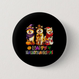 Chapa Redonda De 5 Cm Perros Shiba Hallothanksmas Halloween Navidad Bomb