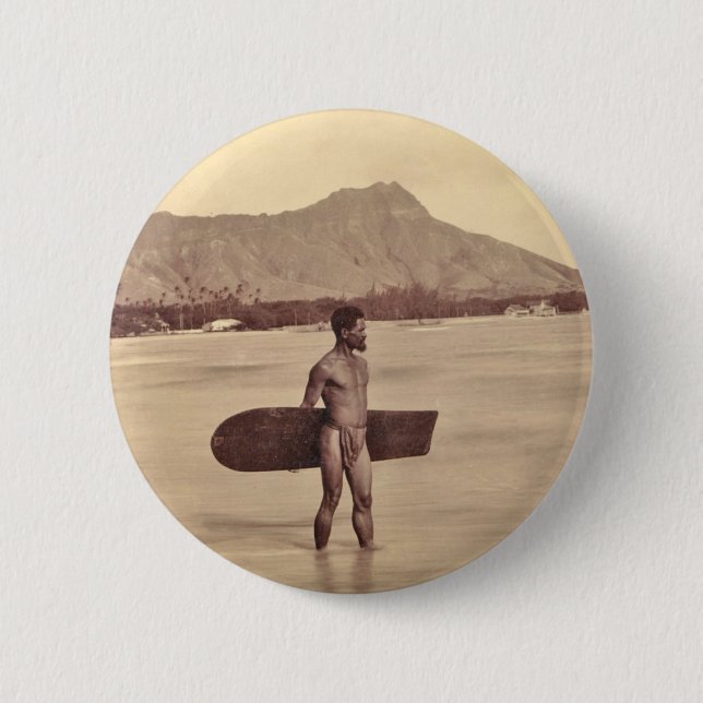 Chapa Redonda De 5 Cm Persona que practica surf hawaiana nativa, C. 1890 (Anverso)