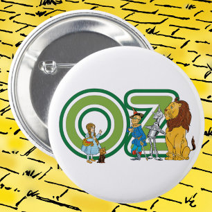 Chapa Redonda De 5 Cm Personajes vintage del mago de Oz y letras de text