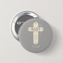 Chapa Redonda De 5 Cm Personaliza, Cremita y Cruz Gris para Dedicación d