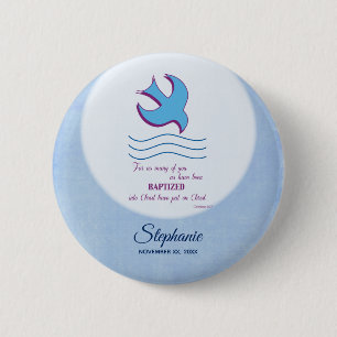 Chapa Redonda De 5 Cm Personaliza, Paloma del Bautismo de Adulto en Azul