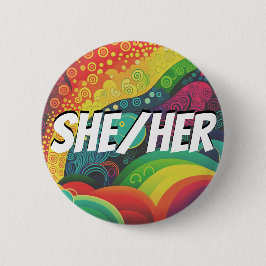 Chapa Redonda De 5 Cm Personalizable, él/él, Pronounes arcoiris