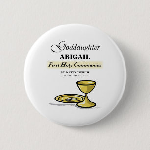 Chapa Redonda De 5 Cm Personalizable, hijastra primera comunión cáliz