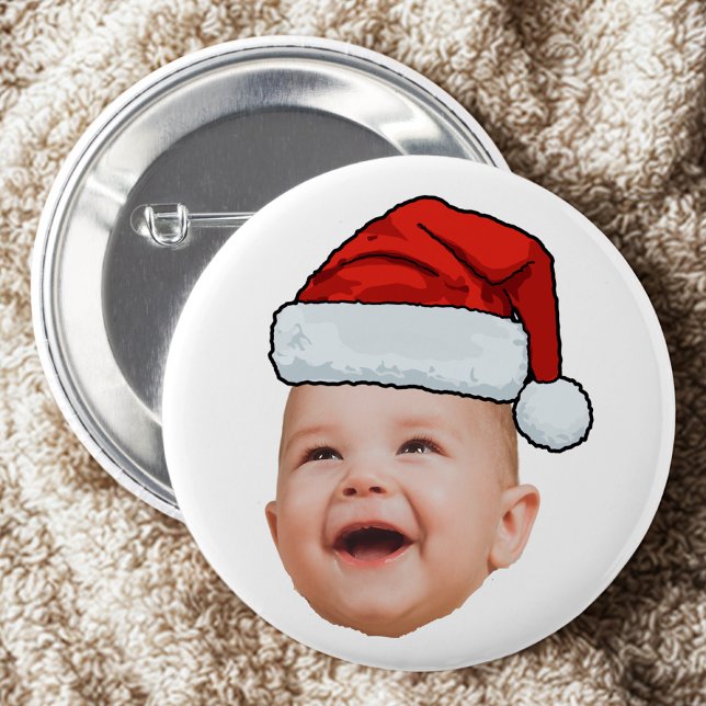 Chapa Redonda De 5 Cm Personalizado Baby Face Foto Santa Hat Navidades (Subido por el creador)