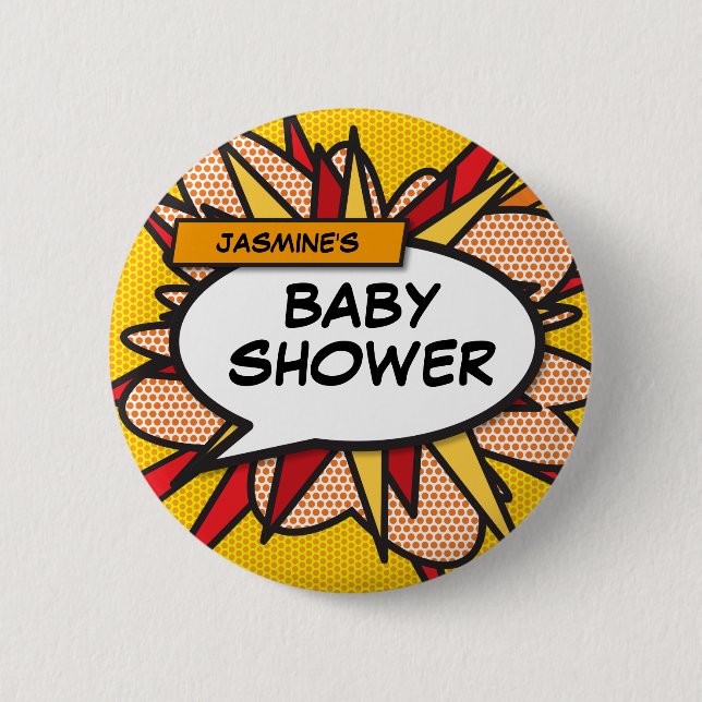 Chapa Redonda De 5 Cm Personalizado Baby Shower Comic Book (Anverso)