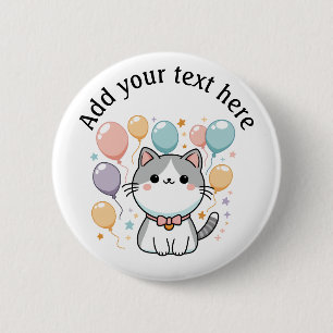 Chapa Redonda De 5 Cm Personalizado celebra gato con globos