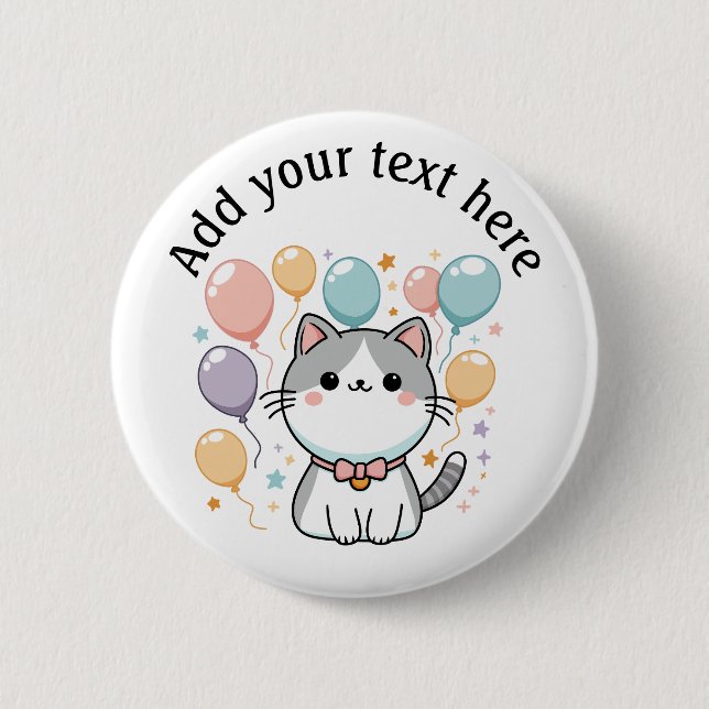 Chapa Redonda De 5 Cm Personalizado celebra gato con globos (Anverso)