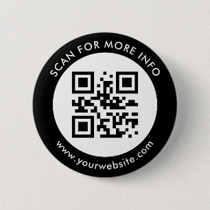 Chapa Redonda De 5 Cm Personalizado Código QR Texto en blanco negro