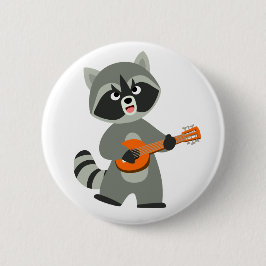 Chapa Redonda De 5 Cm Personalizado Cute Raccoon Jugando Banjo