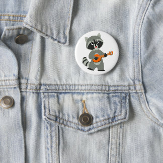 Chapa Redonda De 5 Cm Personalizado Cute Raccoon Jugando Banjo