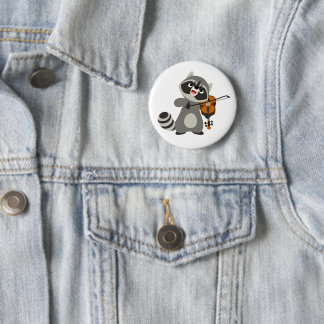 Chapa Redonda De 5 Cm Personalizado Cute Raccoon Jugando Violin