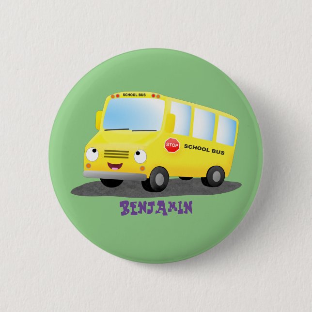 Chapa Redonda De 5 Cm Personalizado de autobús escolar alegre y amarillo (Anverso)