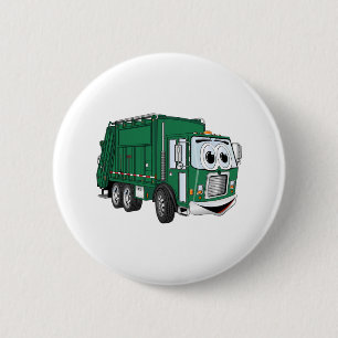Chapa Redonda De 5 Cm Personalizado de camión de basura sonriente verde