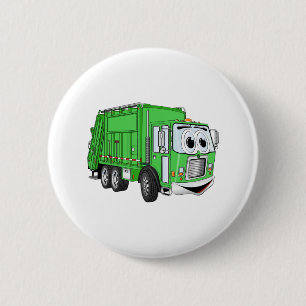 Chapa Redonda De 5 Cm Personalizado de camión de basura sonriente verde
