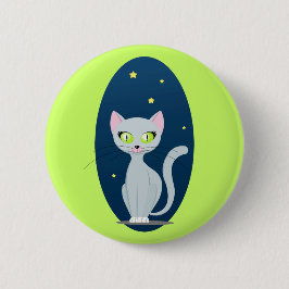 Chapa Redonda De 5 Cm Personalizado de cielo estrellado de felino lindo 