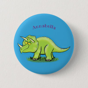 Chapa Redonda De 5 Cm Personalizado de dinosaurios de triceratops verde