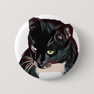Chapa Redonda De 5 Cm Personalizado de gato blanco negro