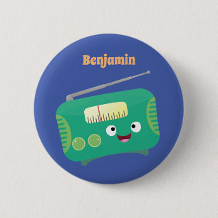 Chapa Redonda De 5 Cm Personalizado de radio retro alegre y gracioso