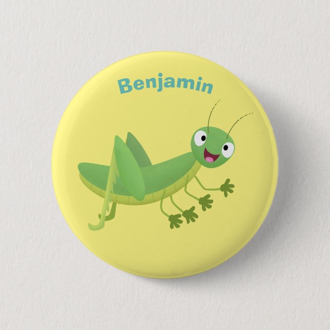 Chapa Redonda De 5 Cm Personalizado de saltamontes alegre verde (Anverso)