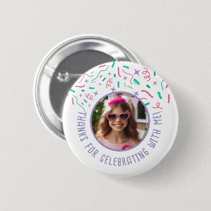 Chapa Redonda De 5 Cm Personalizado Foto Nombre Confetti Cumpleaños Grac