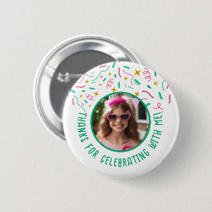 Chapa Redonda De 5 Cm Personalizado Foto Nombre Confetti Cumpleaños Grac
