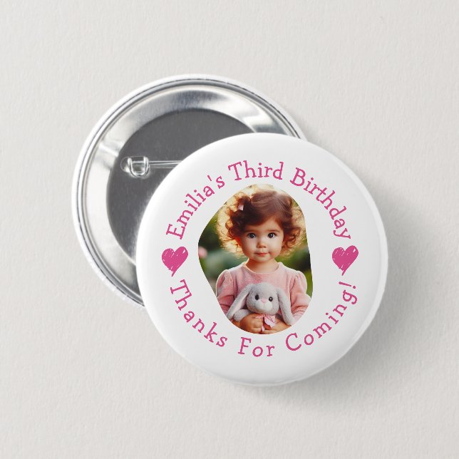 Chapa Redonda De 5 Cm Personalizado Foto Nombre Cumpleaños Gracias Por F (Anverso y reverso)