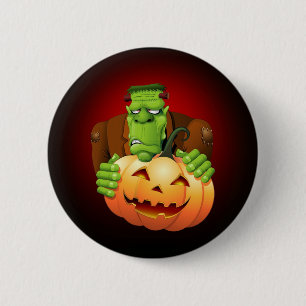 Chapa Redonda De 5 Cm Personalizado Frankenstein con Calabaza