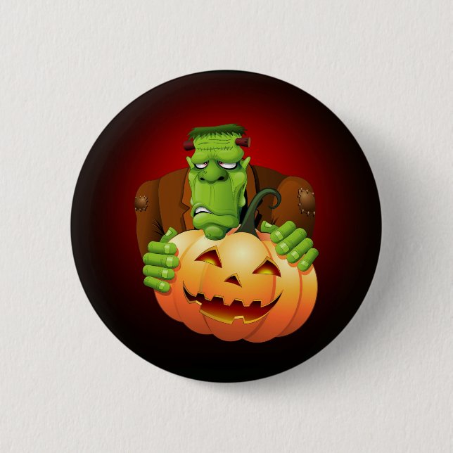 Chapa Redonda De 5 Cm Personalizado Frankenstein con Calabaza (Anverso)