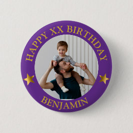 Chapa Redonda De 5 Cm Personalizado Gold Happy Birday Photo and Age