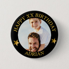 Chapa Redonda De 5 Cm Personalizado Gold Happy Birday Photo and Age Name