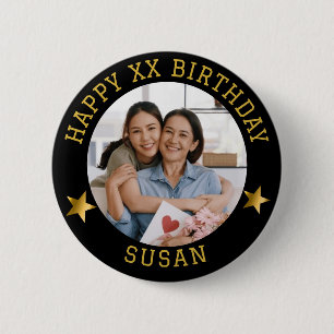 Chapa Redonda De 5 Cm Personalizado Gold Happy Birday Photo and Age Name