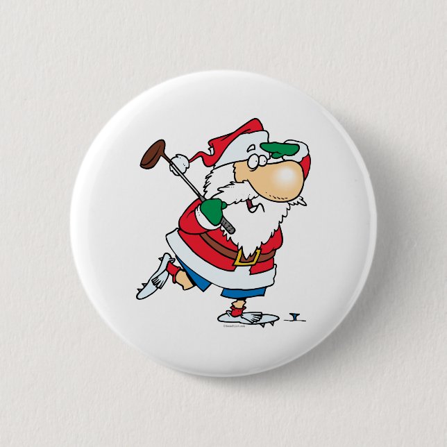 Chapa Redonda De 5 Cm personalizado gracioso golfista santa claus (Anverso)