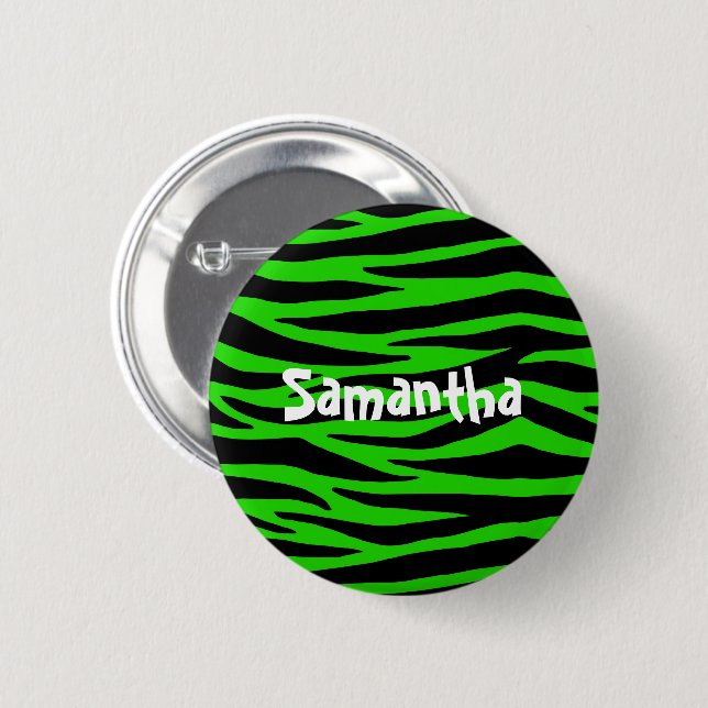 Chapa Redonda De 5 Cm Personalizado Green Zebra (Anverso y reverso)