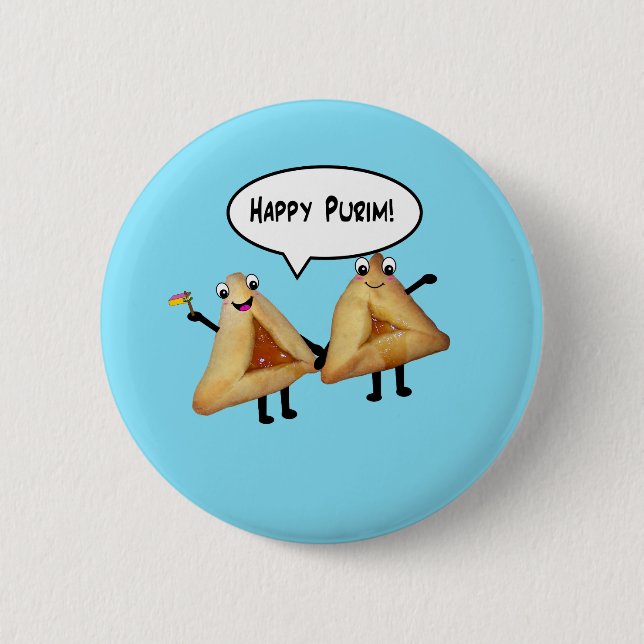 Chapa Redonda De 5 Cm Personalizado Happy Purim Cute Smite Hamentaschen (Anverso)