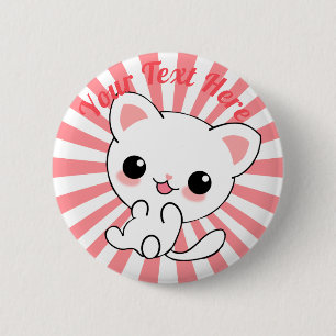 Chapa Redonda De 5 Cm Personalizado Kawaii White Kitten
