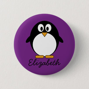 Chapa Redonda De 5 Cm personalizado lindo pingüino púrpura