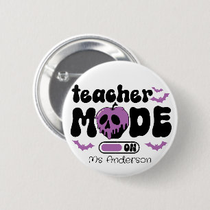Chapa Redonda De 5 Cm Personalizado Maestra Halloween Teacher Mode On