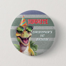 Chapa Redonda De 5 Cm Personalizado Monograma Dinosaurio Dinomita Fiesta