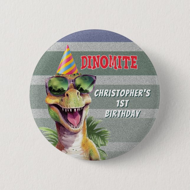 Chapa Redonda De 5 Cm Personalizado Monograma Dinosaurio Dinomita Fiesta (Anverso)