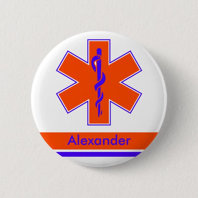 Chapa Redonda De 5 Cm Personalizado Naranja de ambulancia y estrella azu (Anverso)
