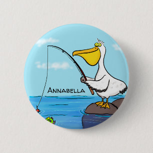 Chapa Redonda De 5 Cm Personalizado pelícano de pesca divertida