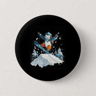 Chapa Redonda De 5 Cm Personalizado Penguin Snowboard Adventure Winter