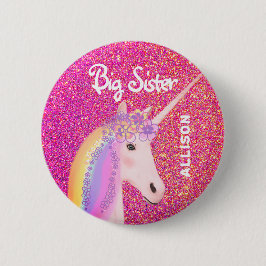 Chapa Redonda De 5 Cm Personalizado Purpurina rosa de la hermana grande 