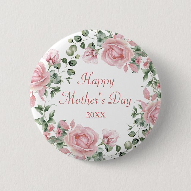 Chapa Redonda De 5 Cm Personalizado Rosa Floral Feliz Día de la Madre (Anverso)