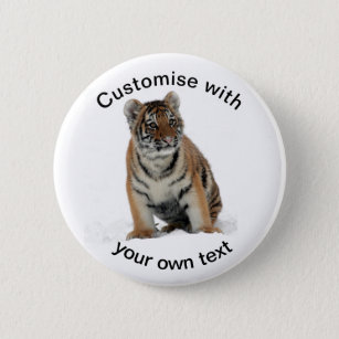 Chapa Redonda De 5 Cm Personalizado Textura: El cubo del tigre en la nie